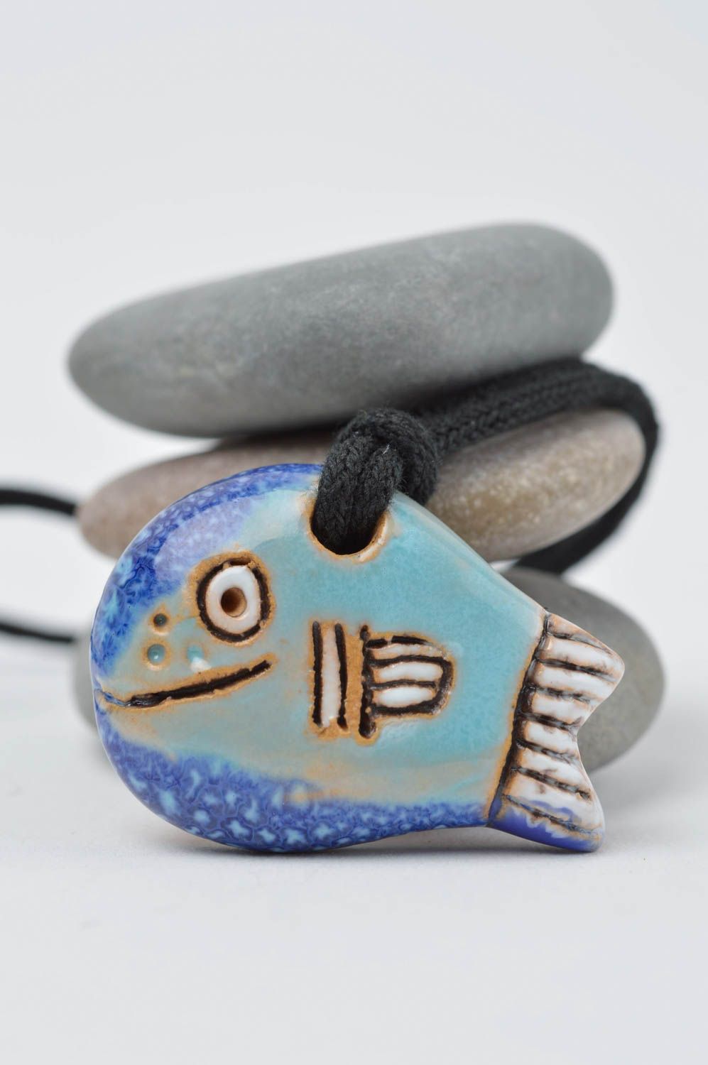 Handmade cute ceramic accessory stylish fish pendant unusual pendant gift photo 1