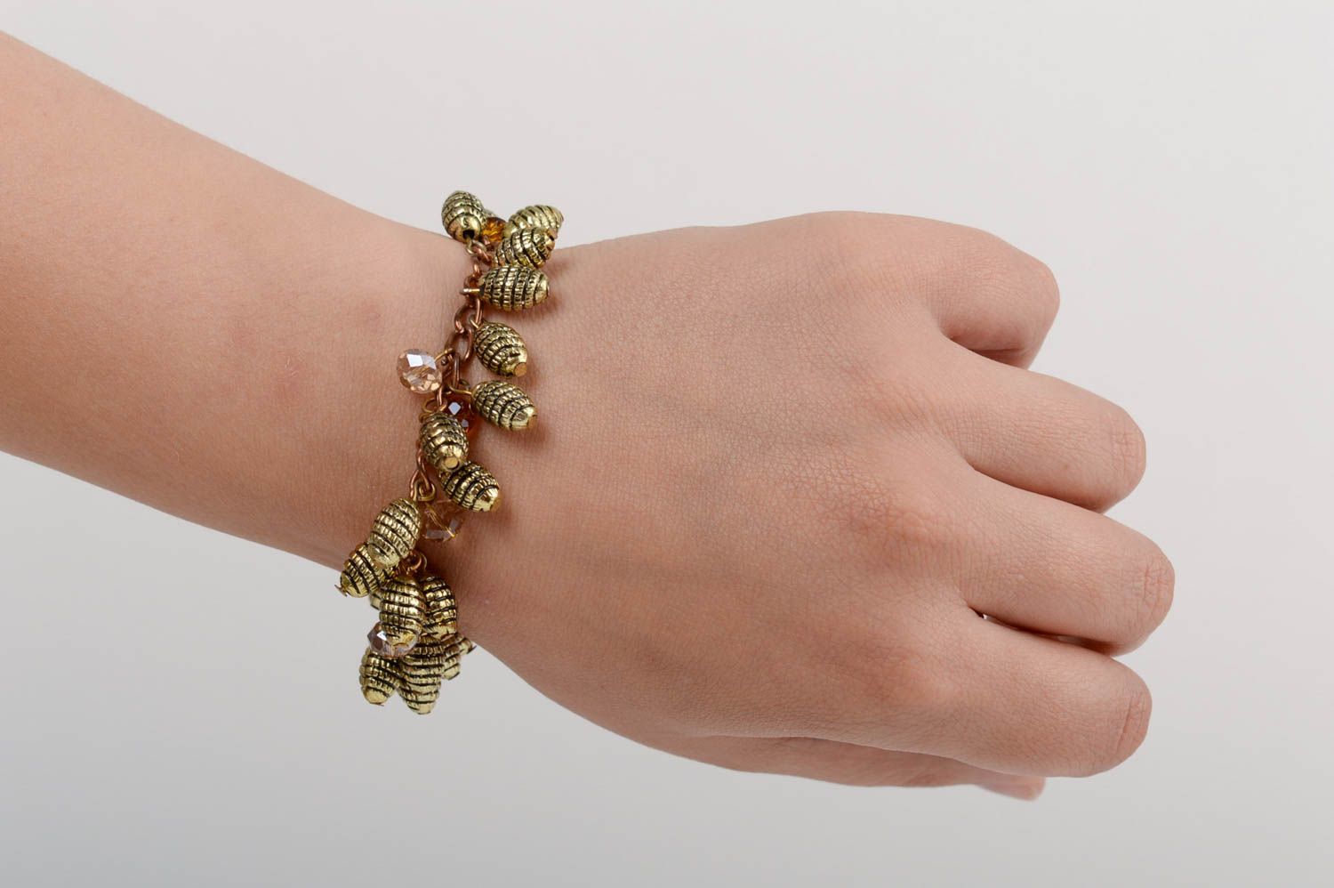 Unusual stylish handmade designer crystal bead bracelet with charms photo 5