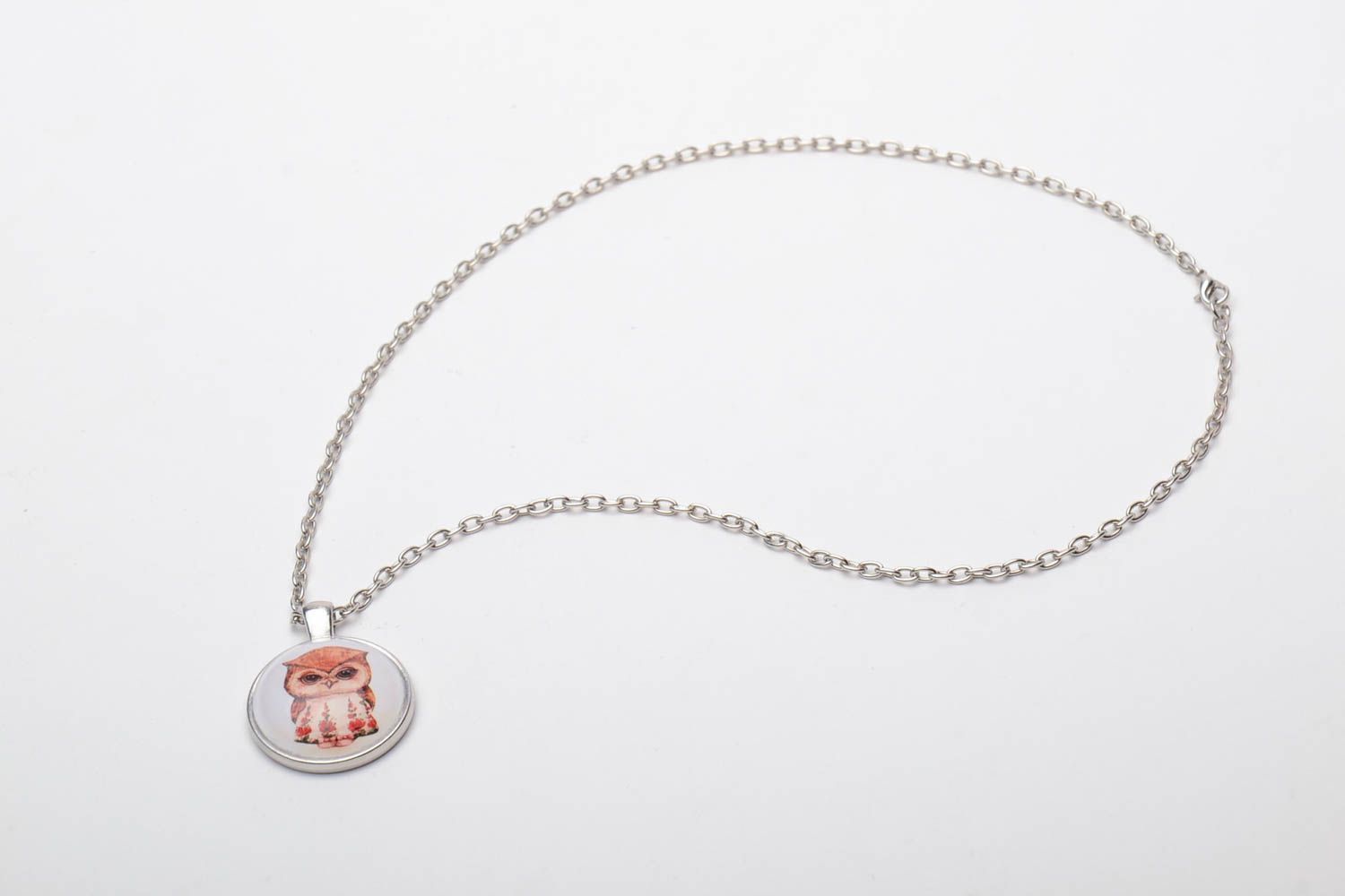 Handmade pendant with long chain Owl photo 2