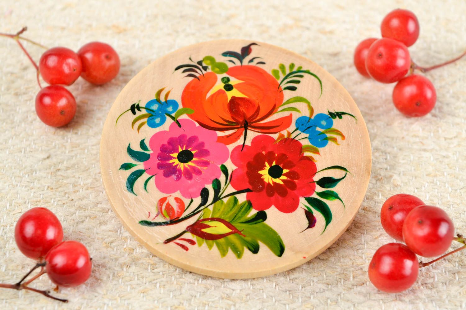 Magnet frigo fait main Aimant en bois à motif floral Décoration cuisine photo 1