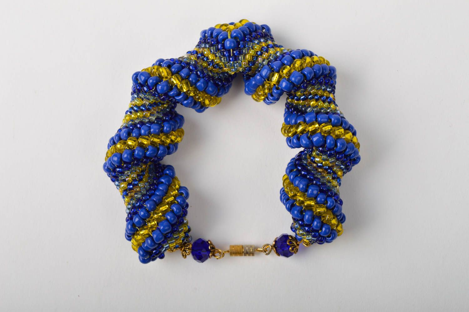 Bracelet spirale Bijou fait main bleu-jaune perles de rocaille Accessoire femme photo 5