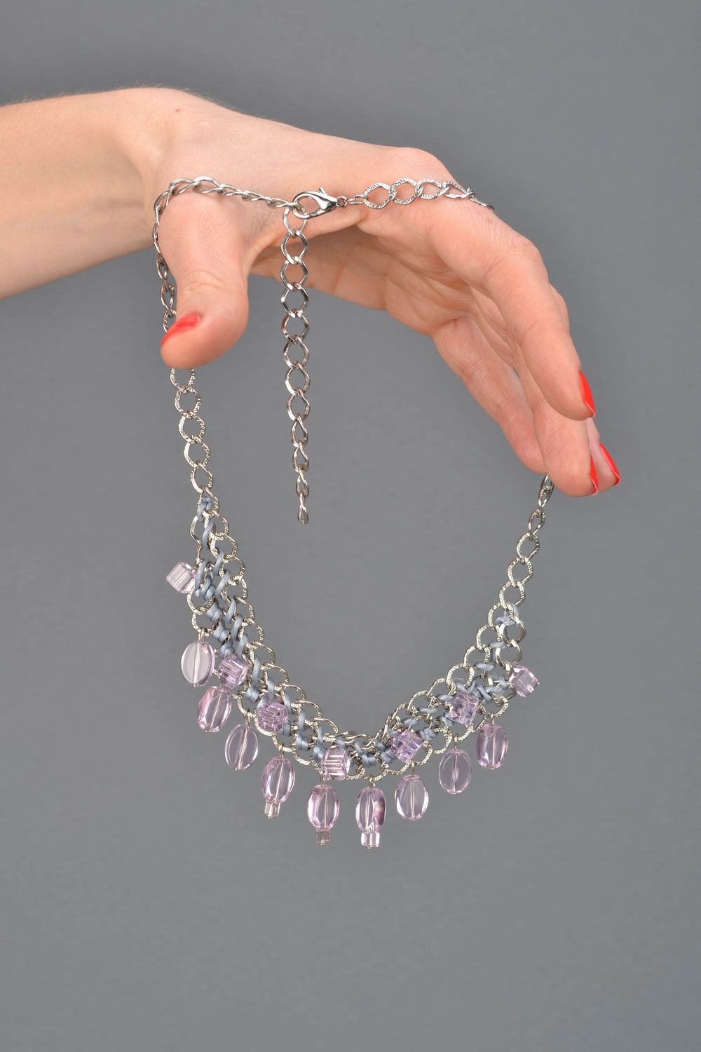 Glass bead necklace Pink Candies photo 2
