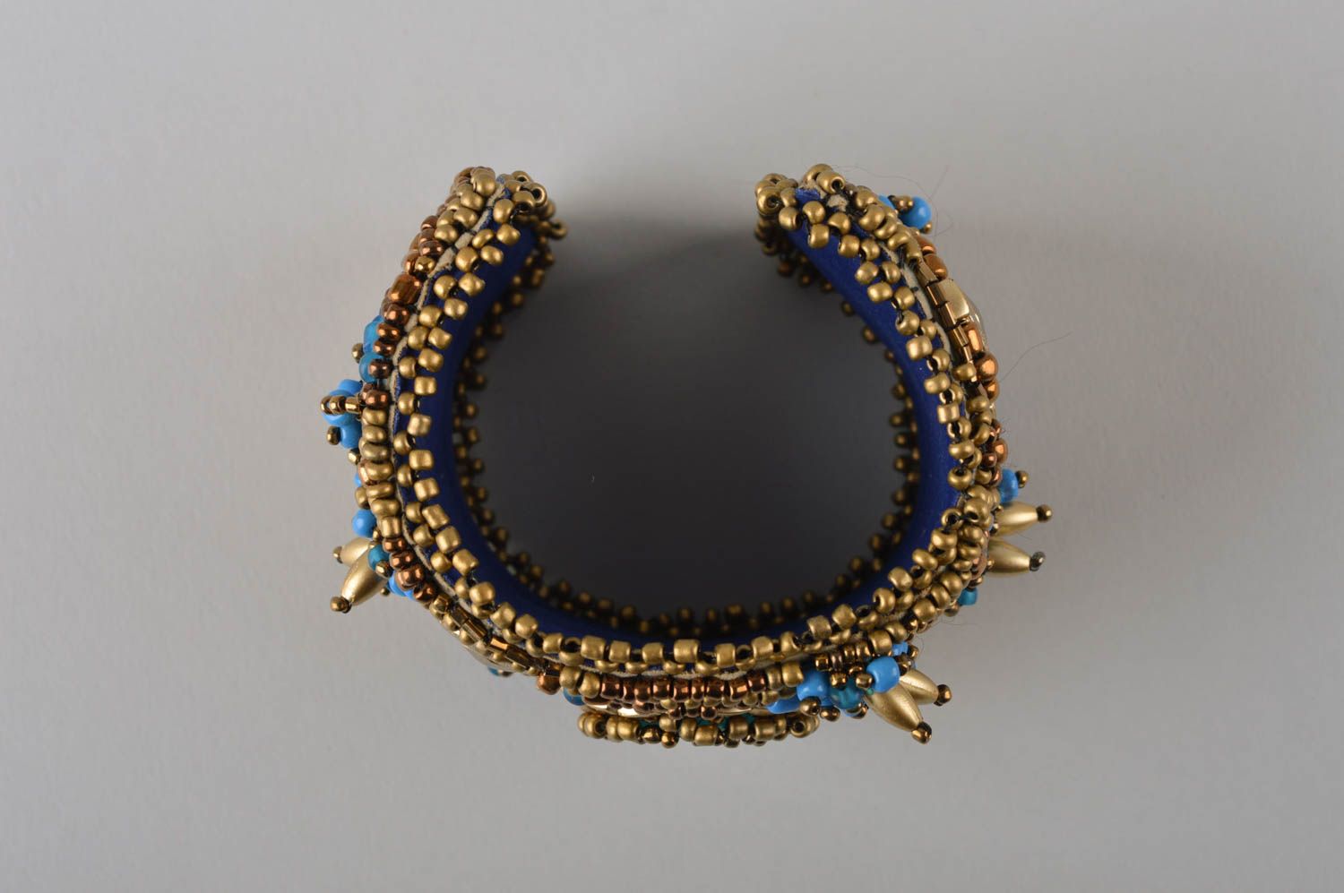 Cuff wide women bracelet decorated with golden beads photo 3