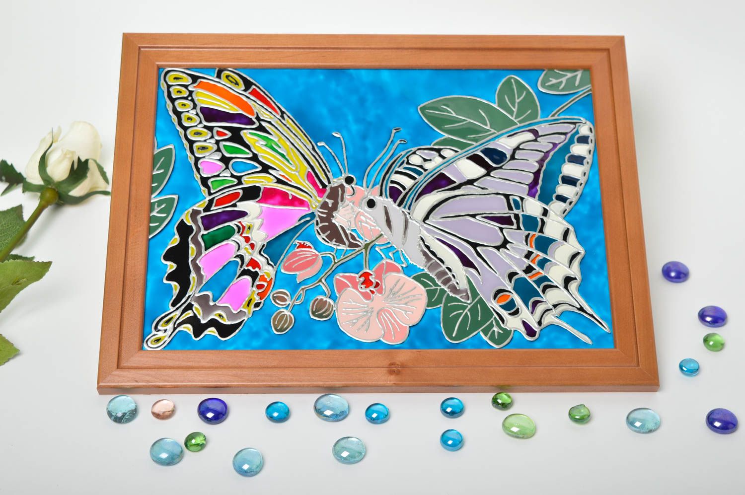 Handmade painting stained glass painting home decor beautiful butterfly photo 1