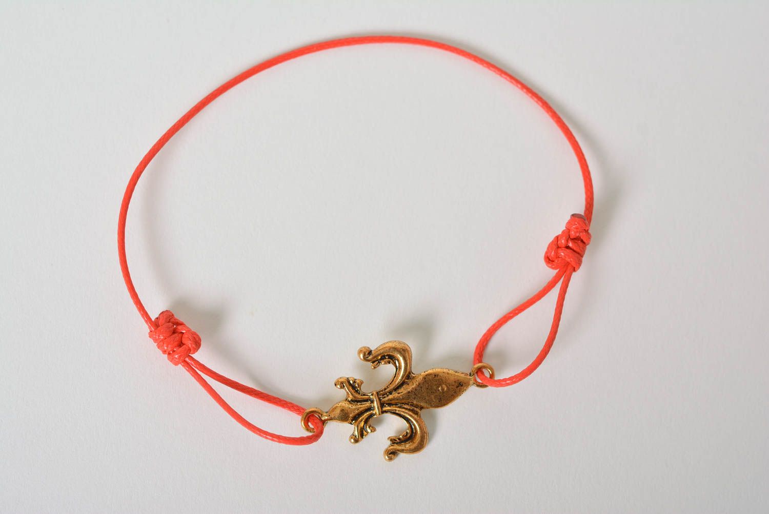Bracelet cordon ciré Bijou fait main rouge avec lis en métal Cadeau pour femme photo 5