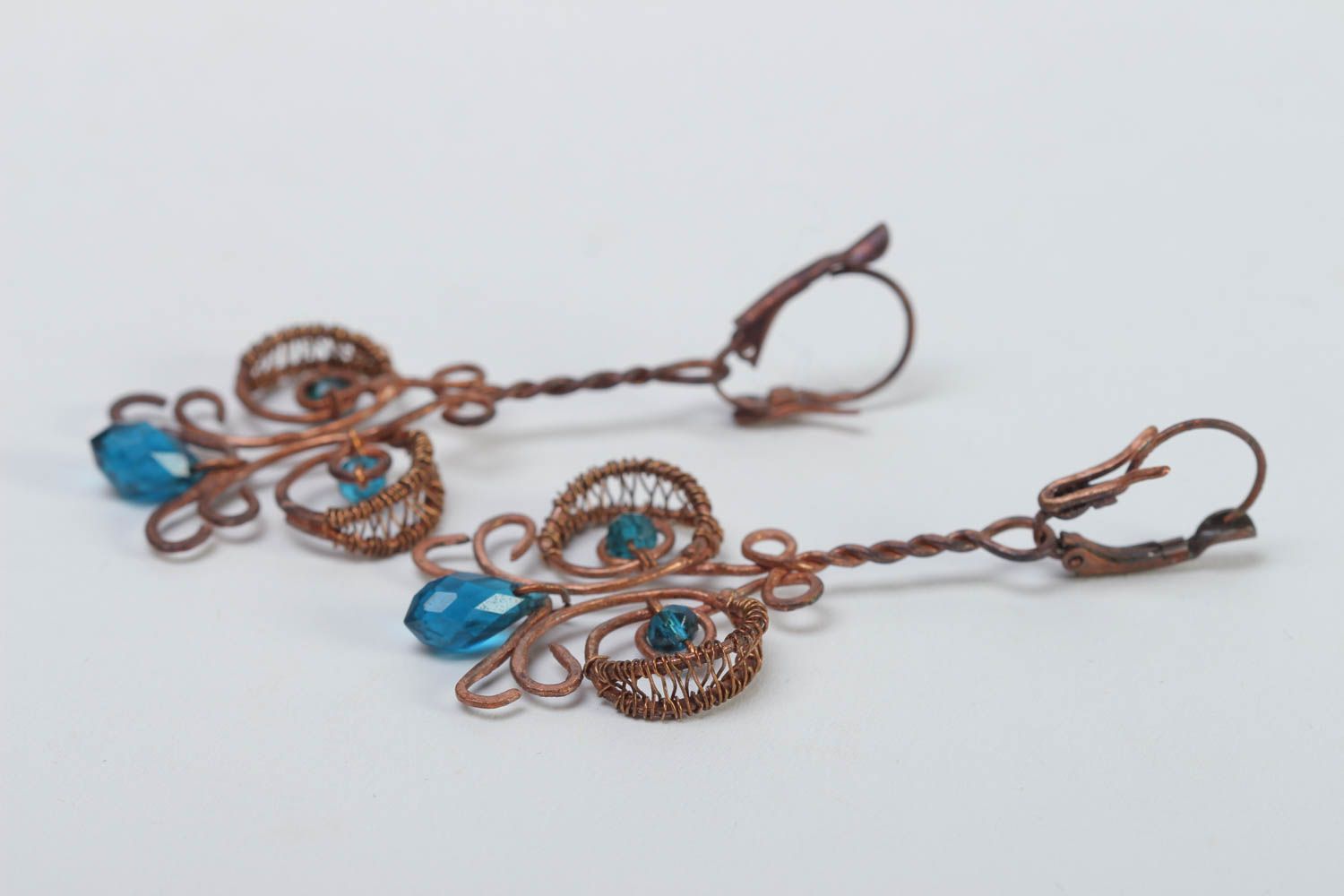 Handmade metal earrings wire wrap earrings design metal craft cool jewelry photo 3