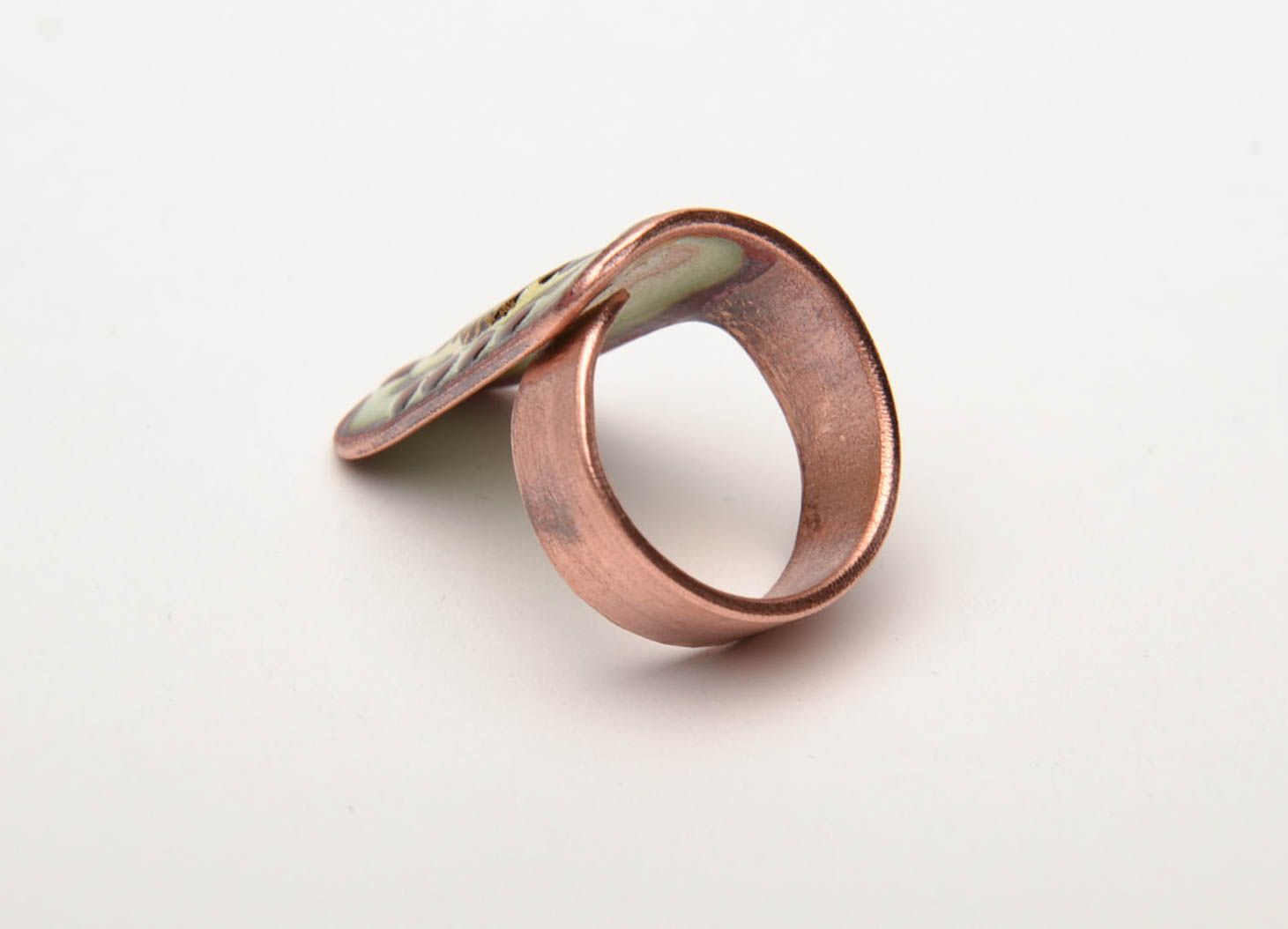 Unusual copper ring with painting photo 3