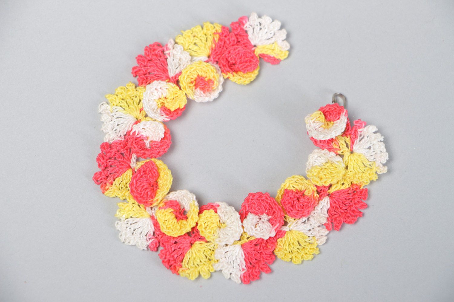 Bright festive handmade crochet wrist bracelet for girls photo 2