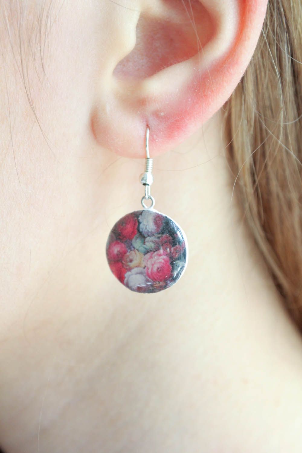 Polymer clay and epoxy resin earrings Roses photo 1