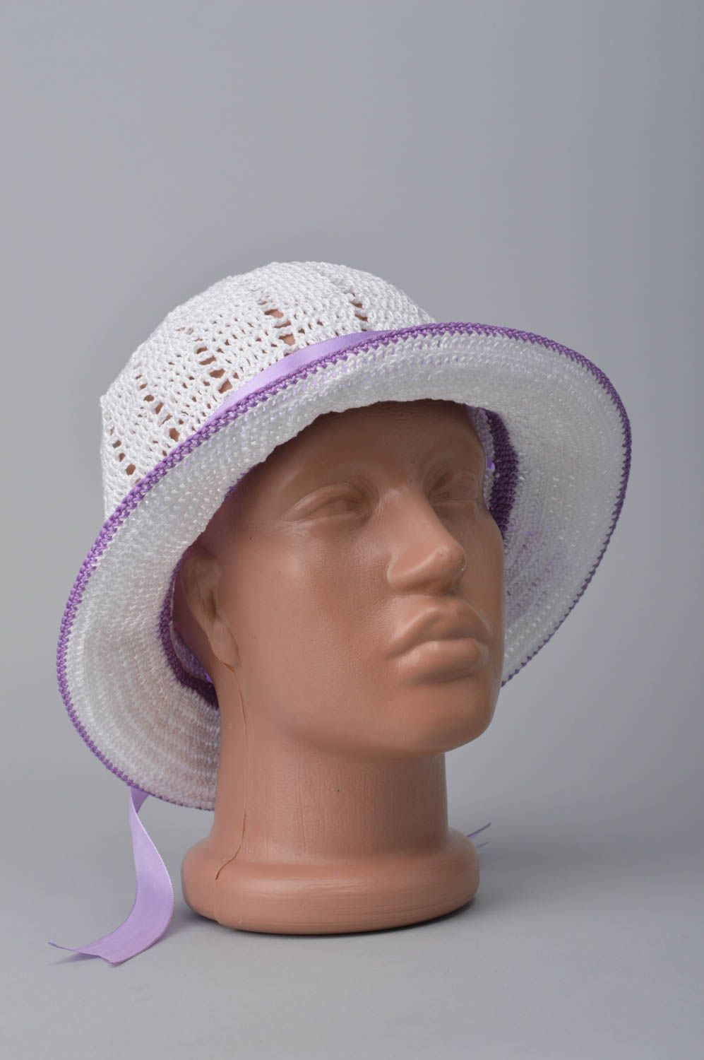 Шапка вязаная весенняя шапка ручной работы детская шапочка с лентой девичья фото 1