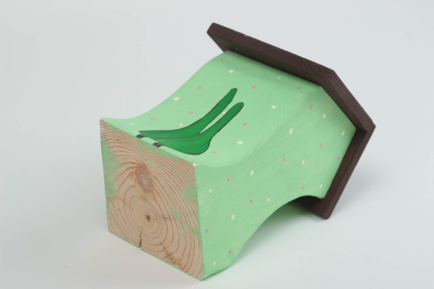 Maisonnette en bois Petite statuette verte fait main design Déco intérieur photo 4