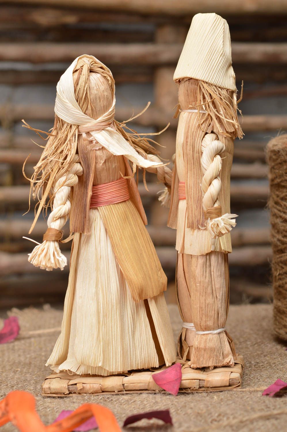 Set of 2 handmade woven interior figurines charm dolls eco decor Newlyweds photo 1