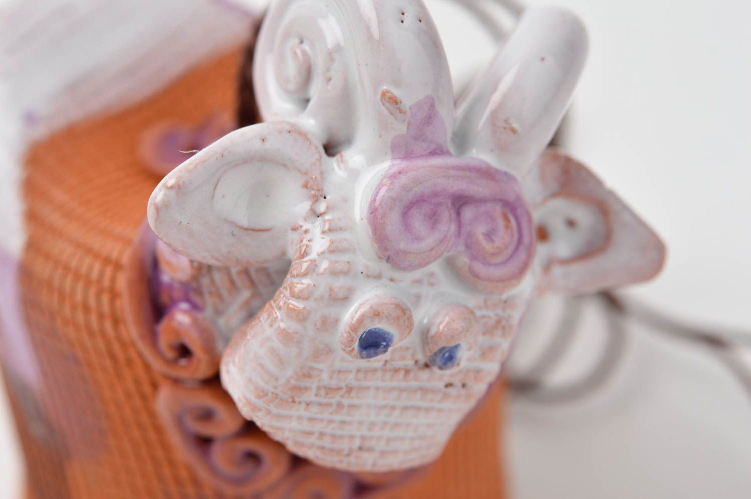 Cloche sonnette faite main Clochette à vent mouton céramique Décoration maison photo 4