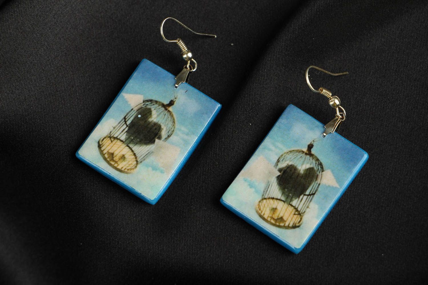 Homemade polymer clay earrings Cage photo 1
