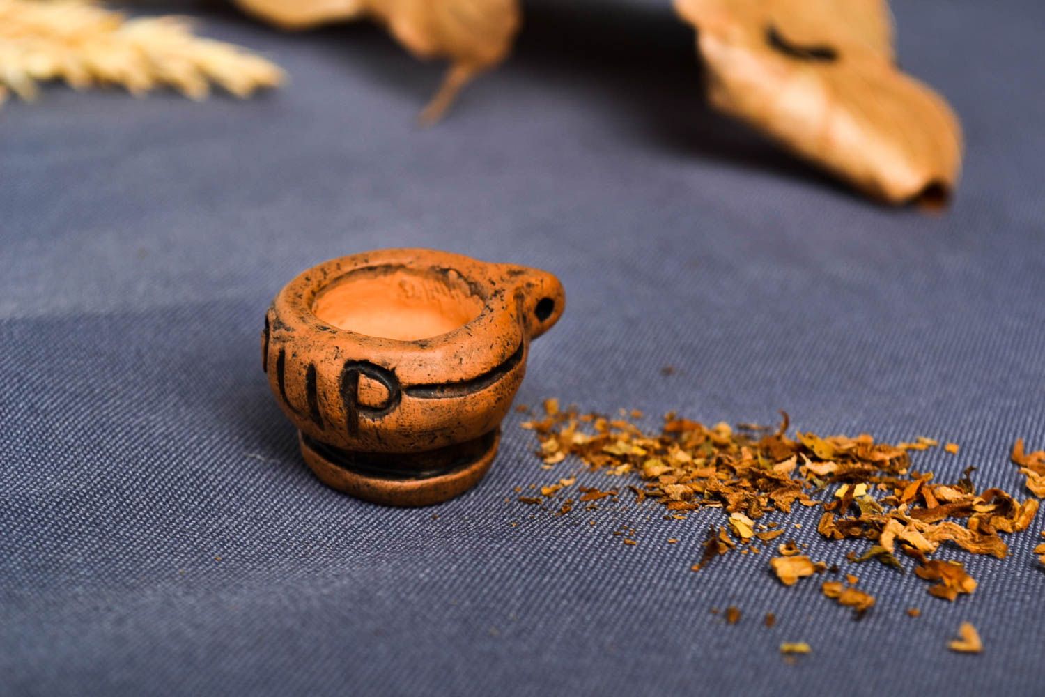 Handmade smoking bowl decorative clay thimble for hookah present for men photo 1