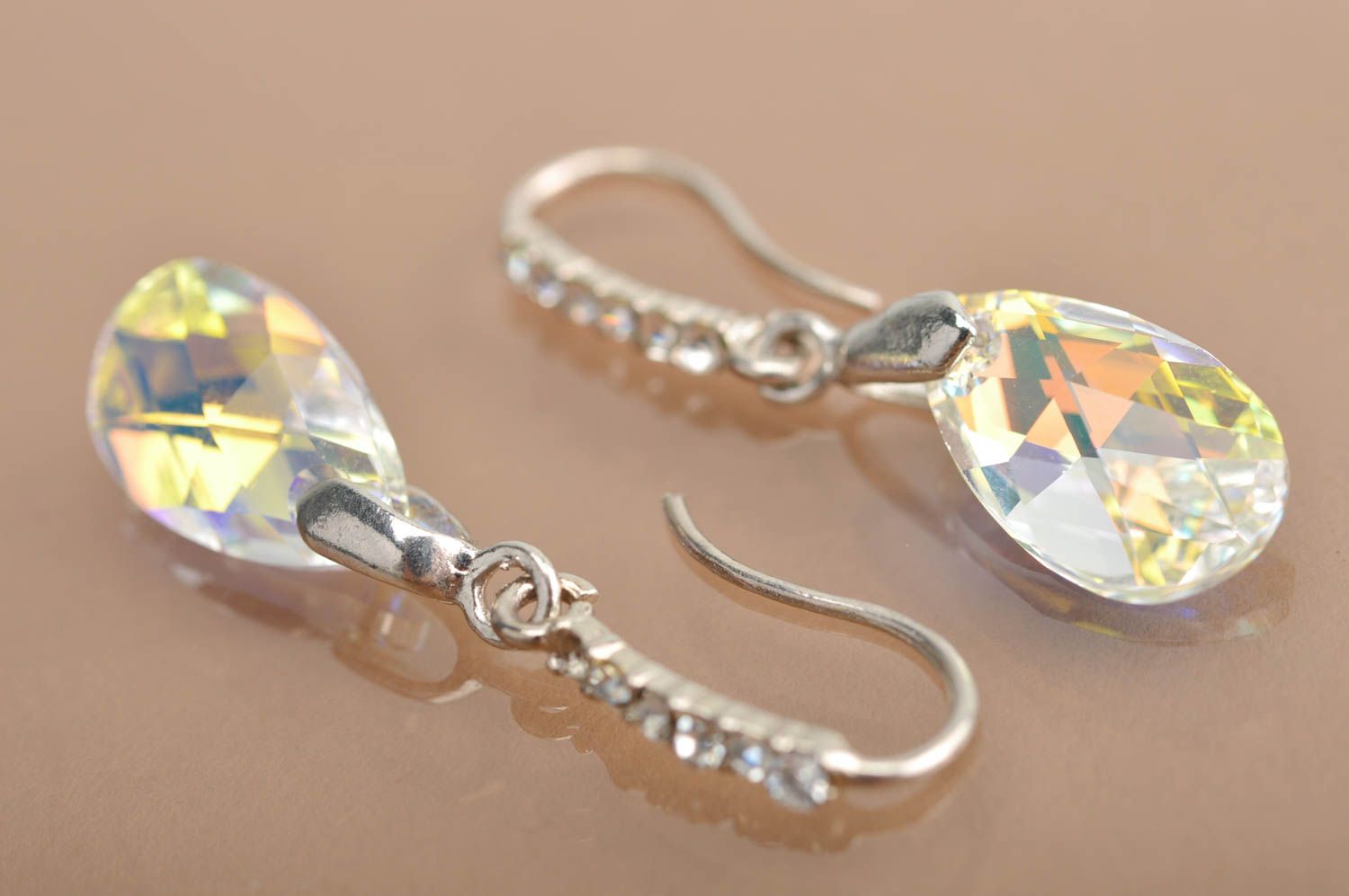 Handmade jewelry Austrian crystals earrings  teardrop - shaped accessories photo 5