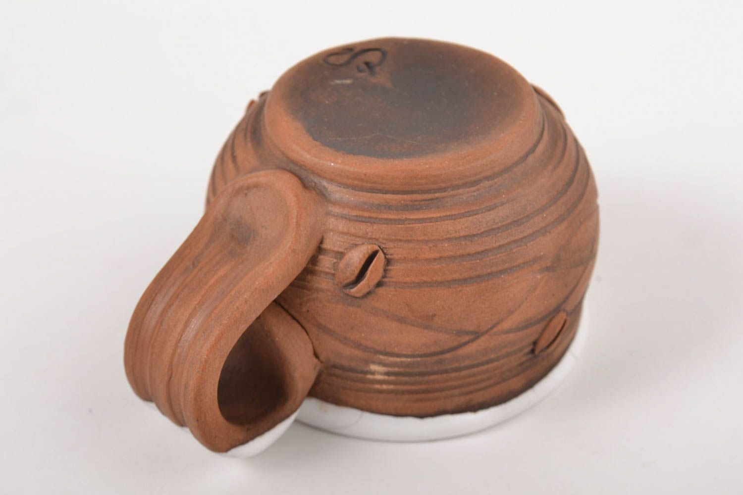 Kleine Tasse aus Ton handmade Keramik Geschirr in Braun Designer Kaffeetasse foto 2