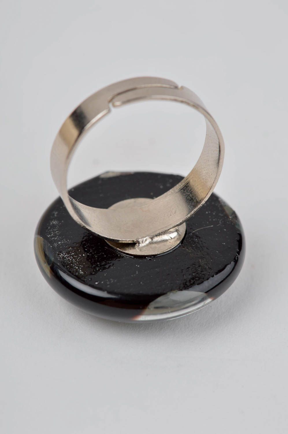 Handmade schwarzer Glas Ring Damen Modeschmuck Accessoire für Frauen Fusing foto 3
