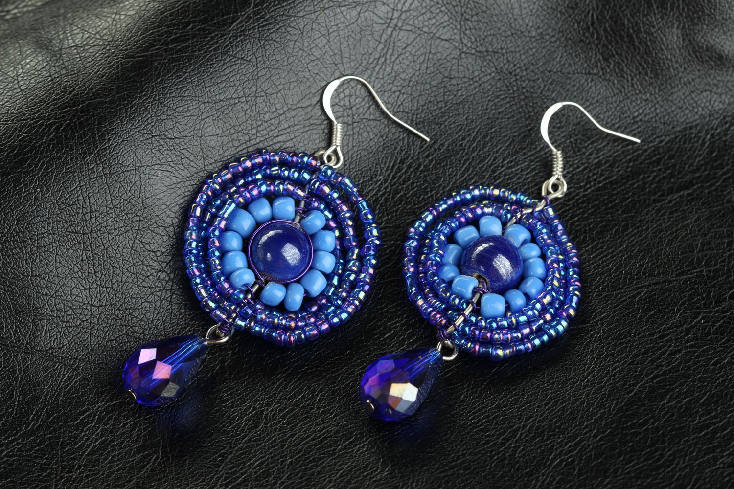 Handmade beaded earrings round earrings with seed beads handmade accessories photo 1