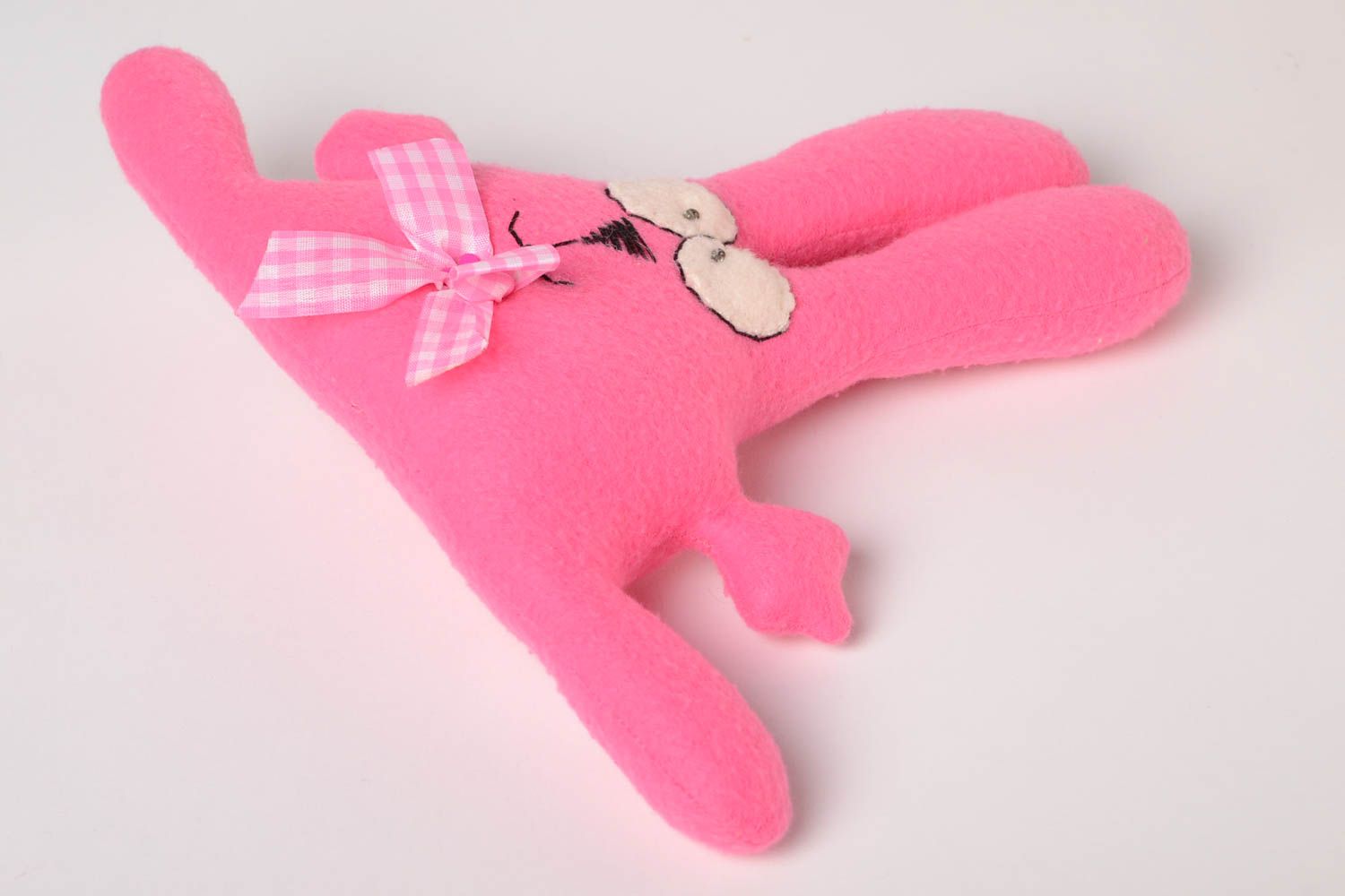Muñeco de tela juguete artesanal peluche original conejito rosado con lazo foto 3