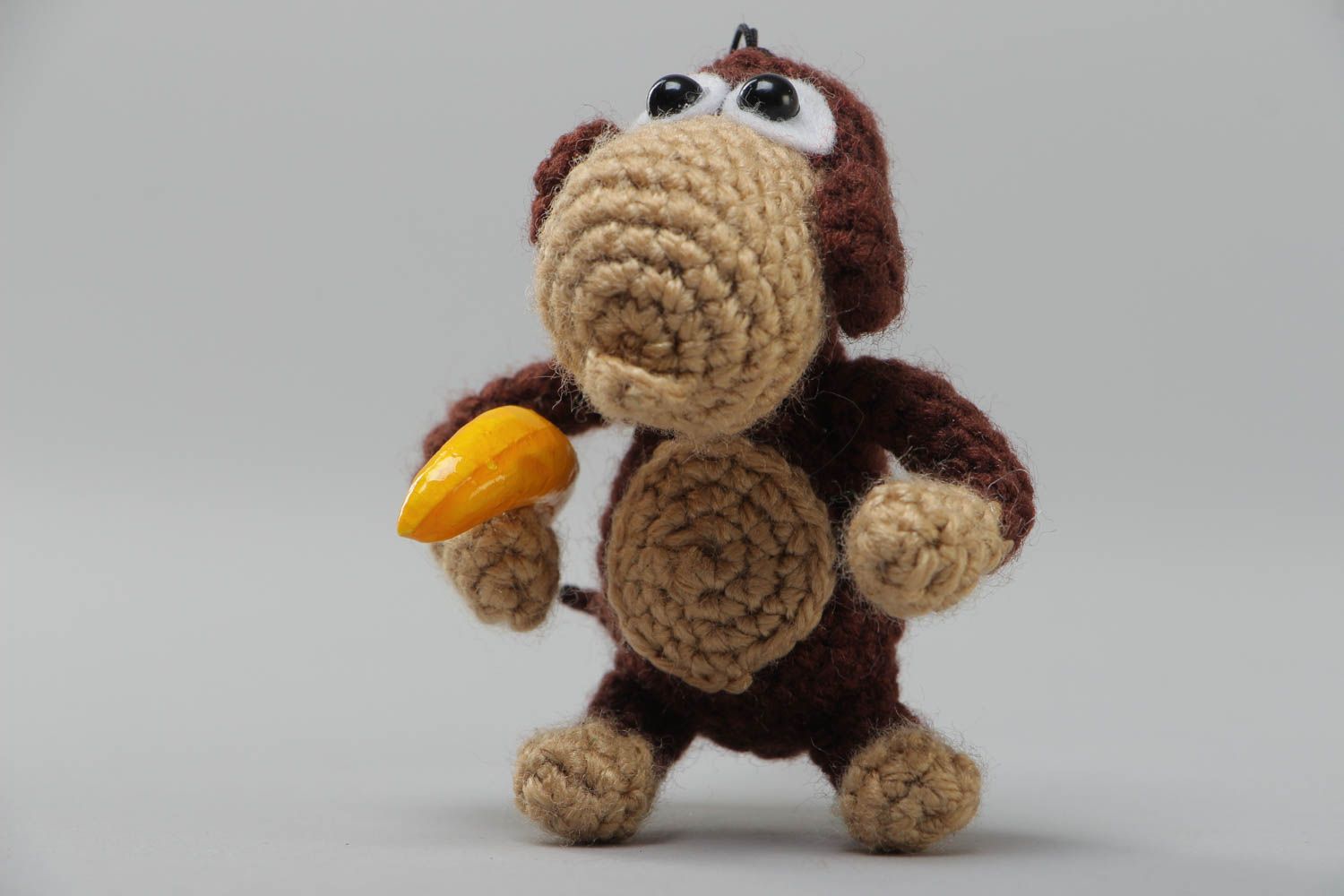 Soft handmade decorative crocheted brown key chain cute little monkey for purse photo 2