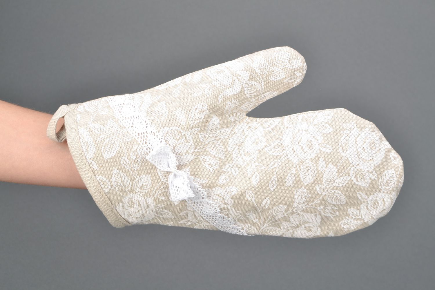 Manique en coton naturel blanche à motif floral faite main pour cuisine Rose photo 2
