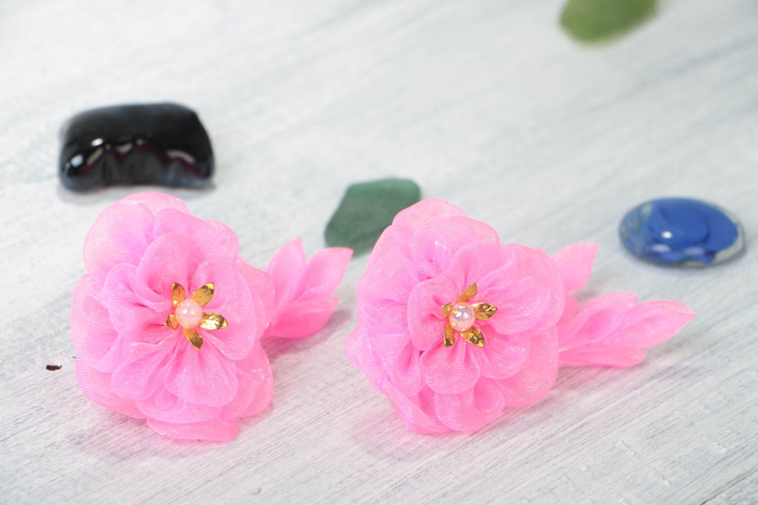Handmade Haargummi Set Mädchen Haarschmuck Haargummis mit Blumen 2 Stück rosa foto 1