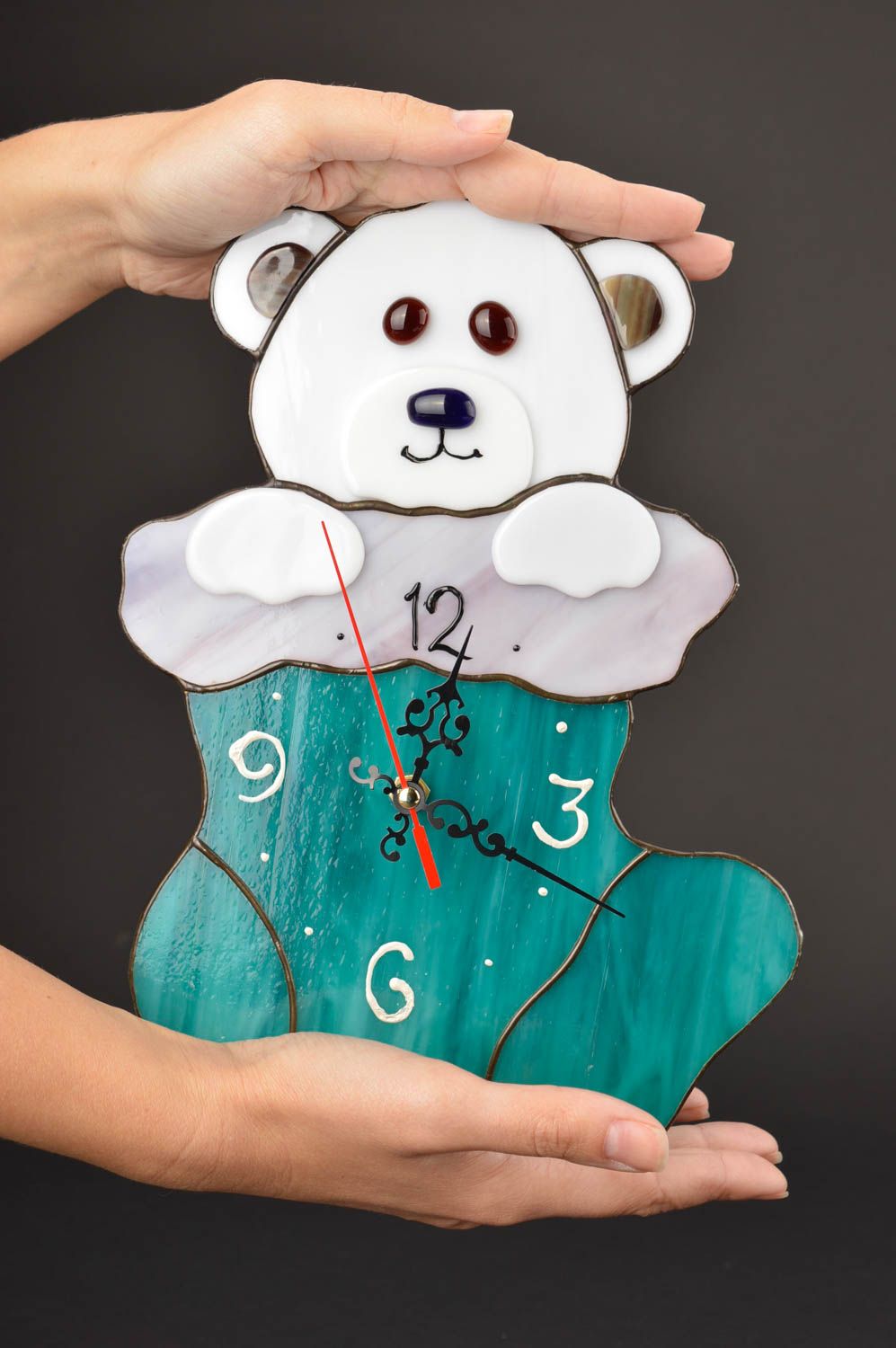 Reloj de vidrio hecho a mano decoración de interior regalo para niño Osito foto 1