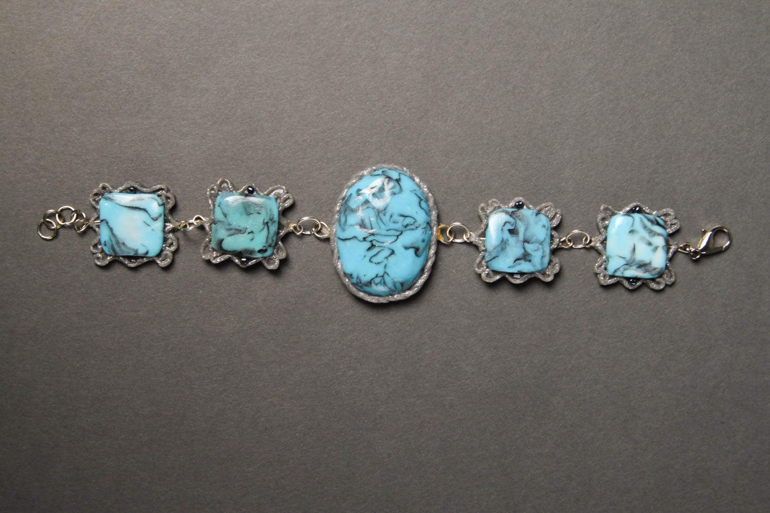 Браслет ручной работы голубой браслет из полимерной глины подарок девушке фото 1