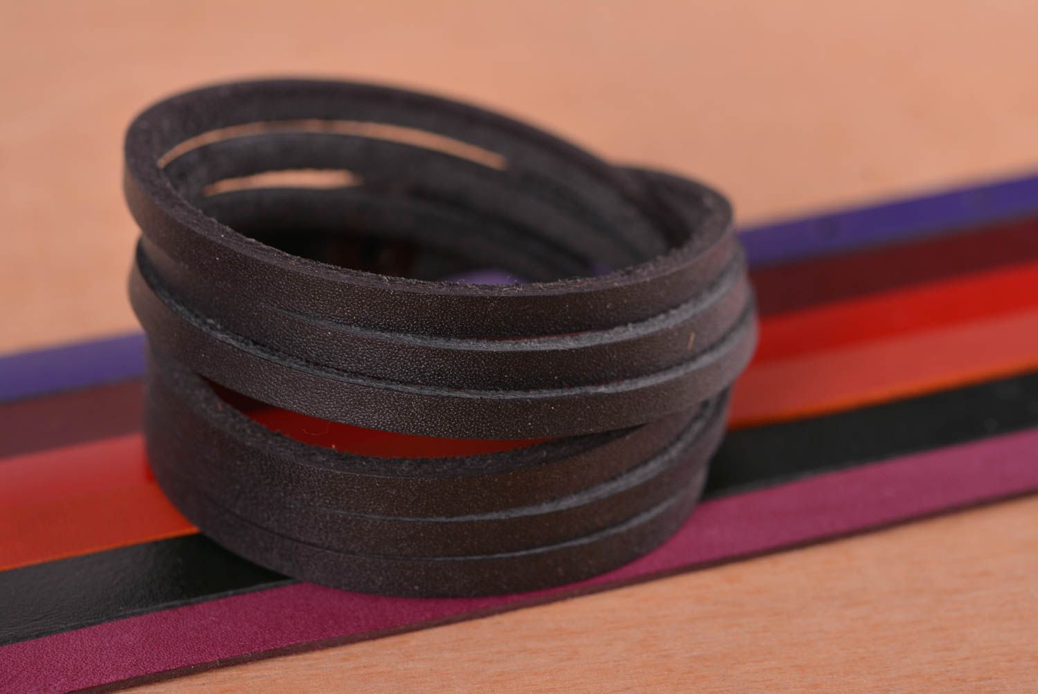 Handmade black designer bracelet unusual wrist bracelet elegant accessory photo 1