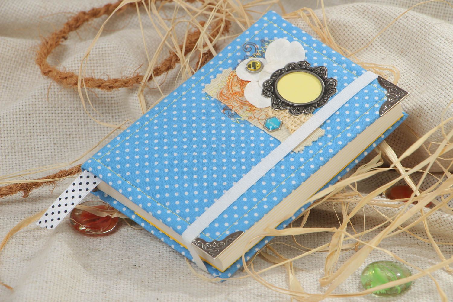 Handmade designer notebook with soft polka-dotted cover  photo 1