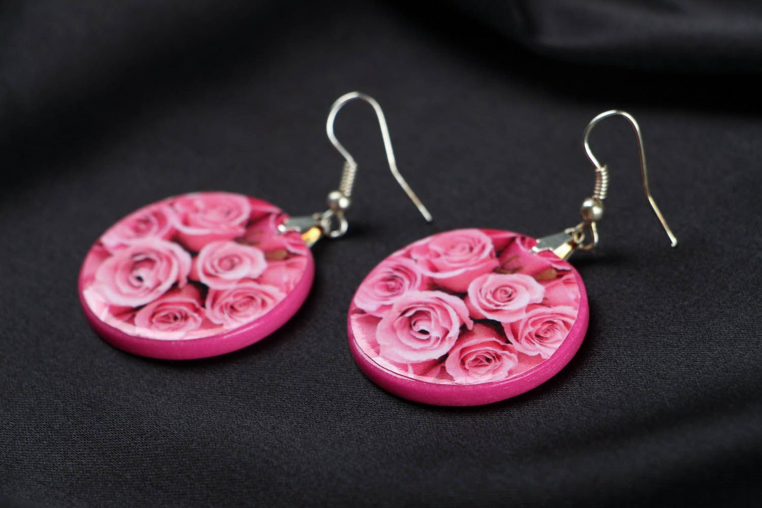 Earrings made of polymer clay Roses photo 2