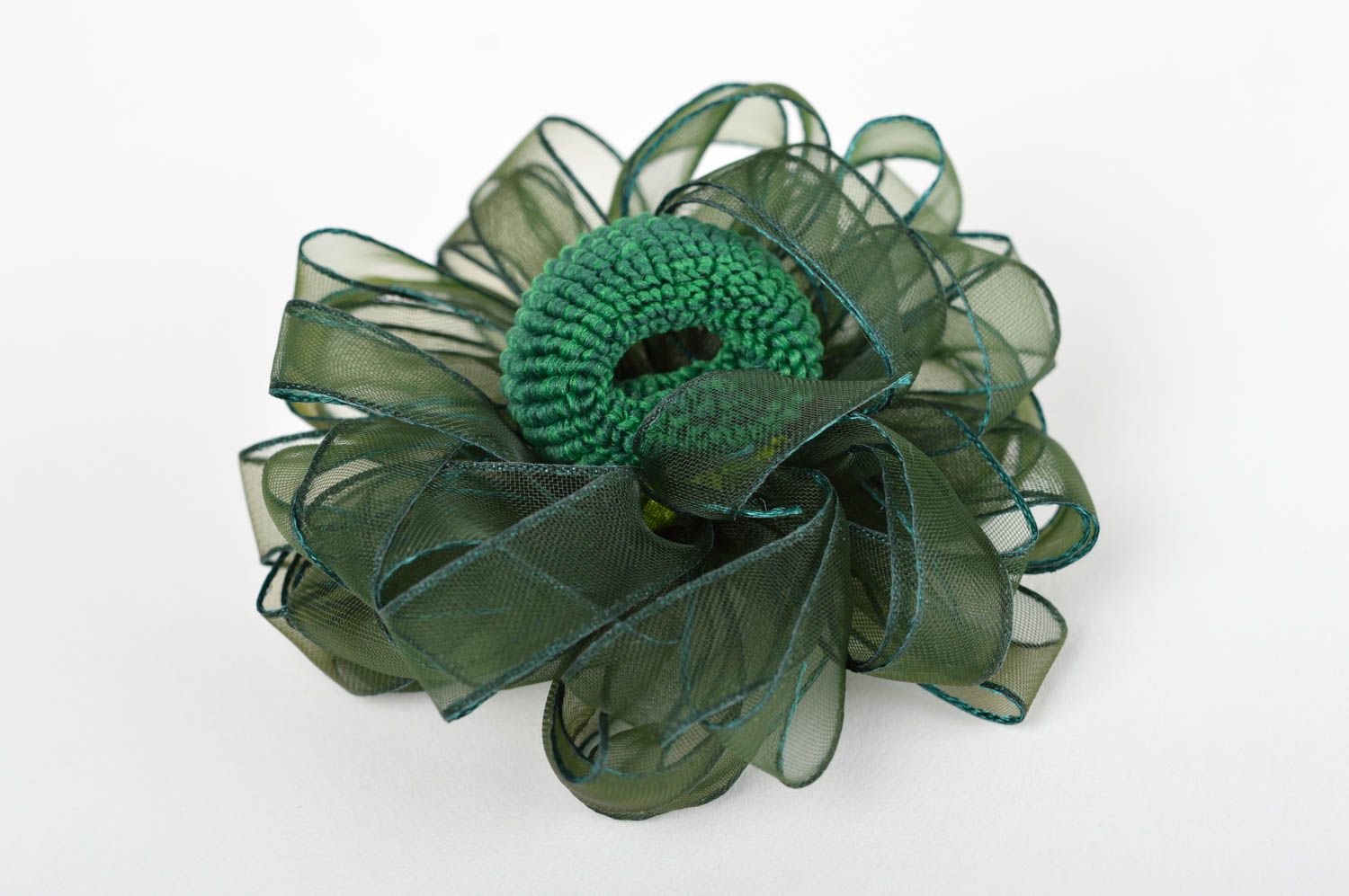 Детская резинка для волос украшение ручной работы резинка с цветком зеленая фото 2