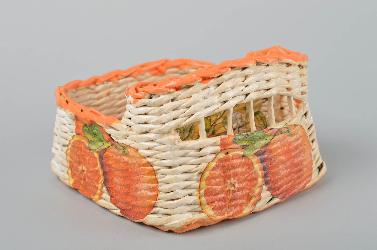 Плетеная корзина ручной работы корзина из газет декор кухни подарочная корзина  фото 5