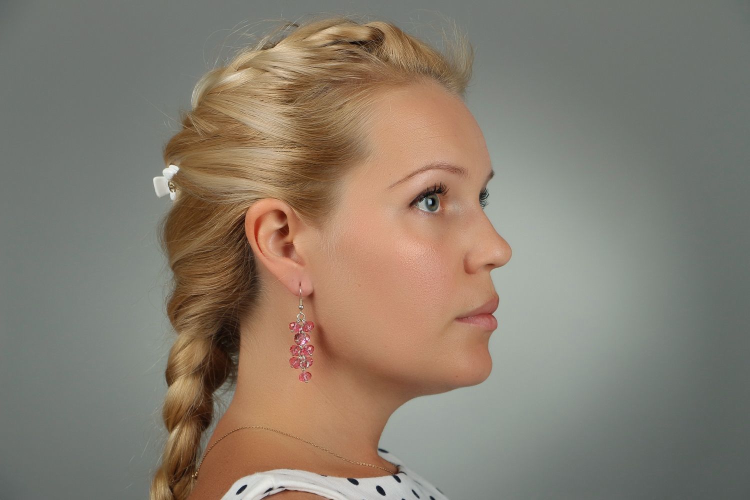 Lange Ohrringe aus Kristall rosa Traube foto 4