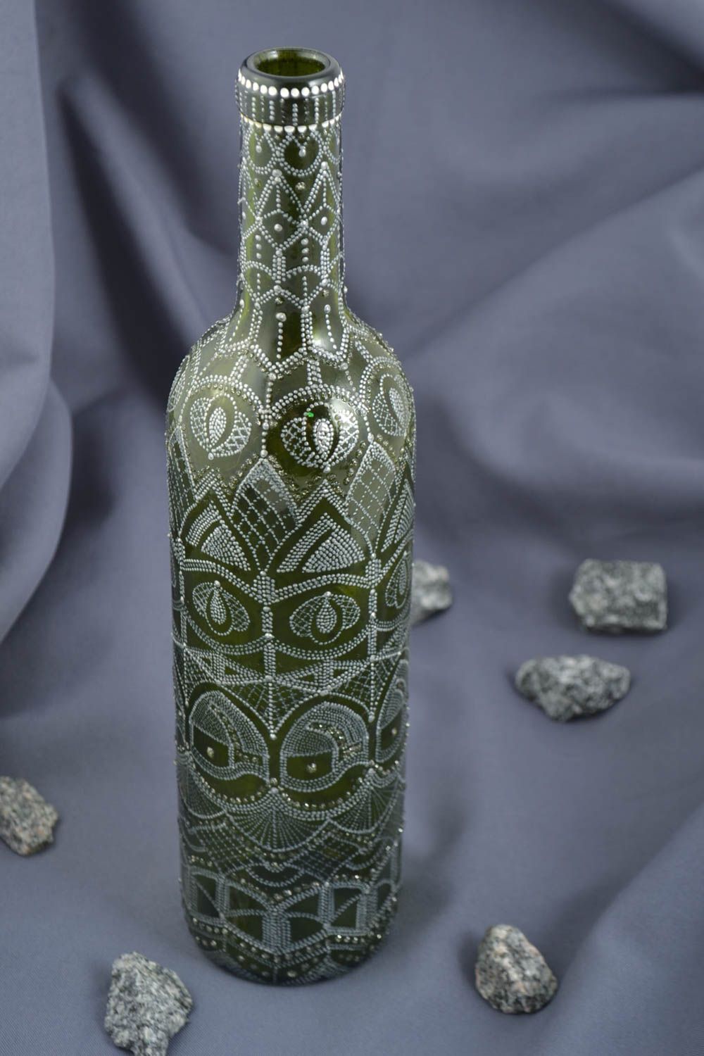 Schöne Glas Flasche handmade bemalte dekorative Flasche Haus Deko grün foto 1