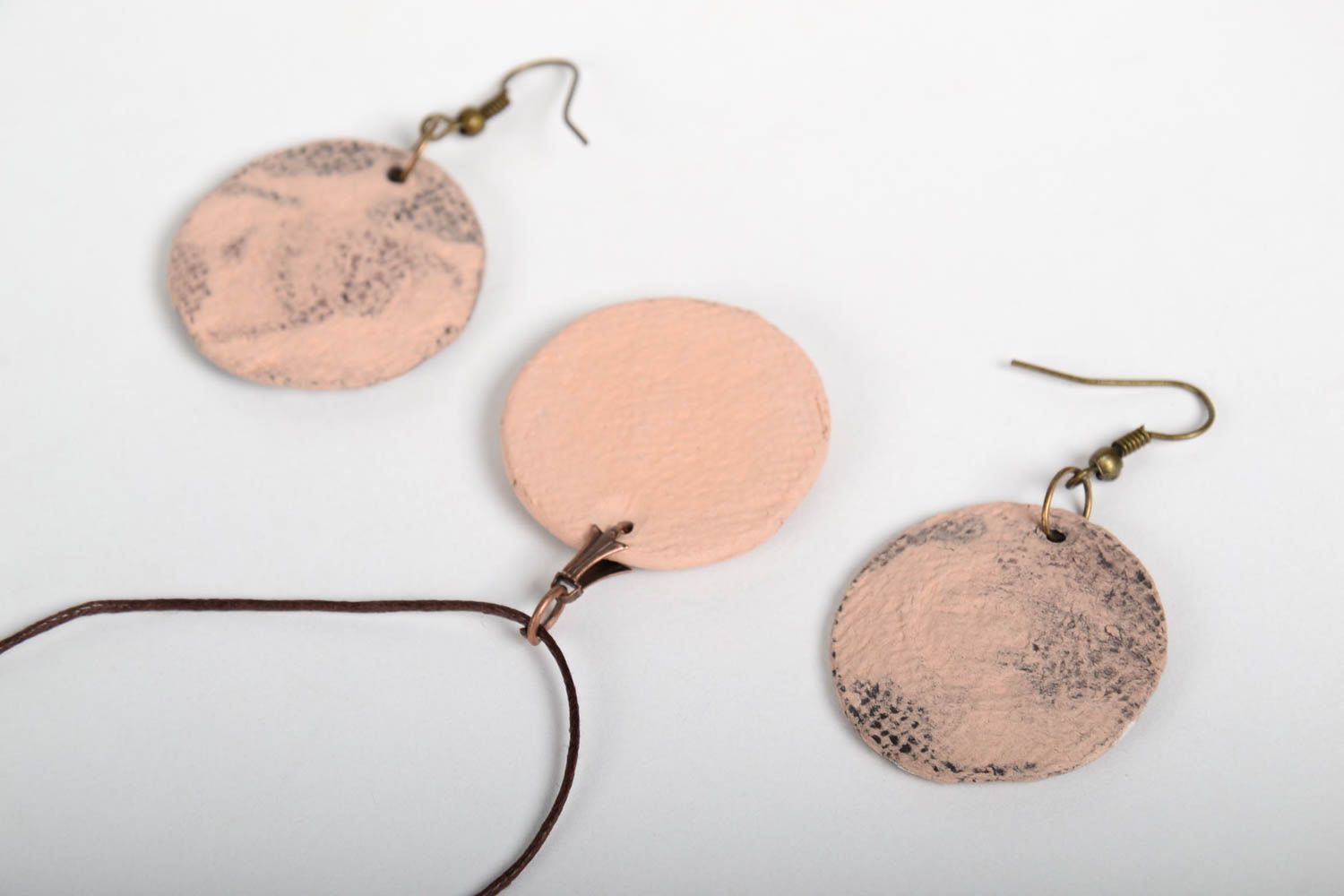 Fashionable dangling earrings handmade round clay pendant jewelry for women photo 4