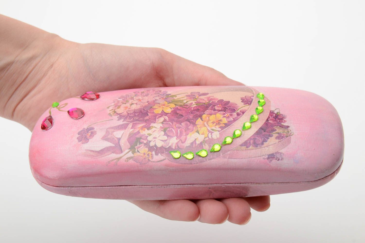 Футляр для очков из пластика расписной ручной работы розовый для девушки фото 5