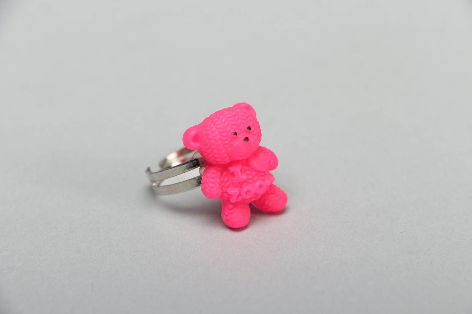 Кольцо из полимерной глины Розовый мишка фото 1