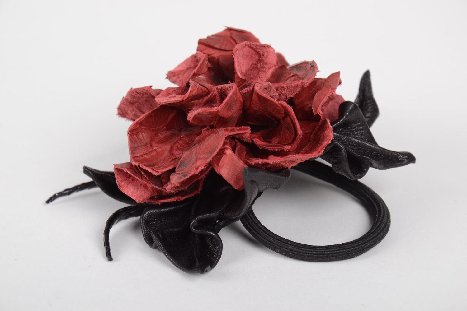 Handmade leather scrunchy leather accessories flower scrunchy for women photo 4