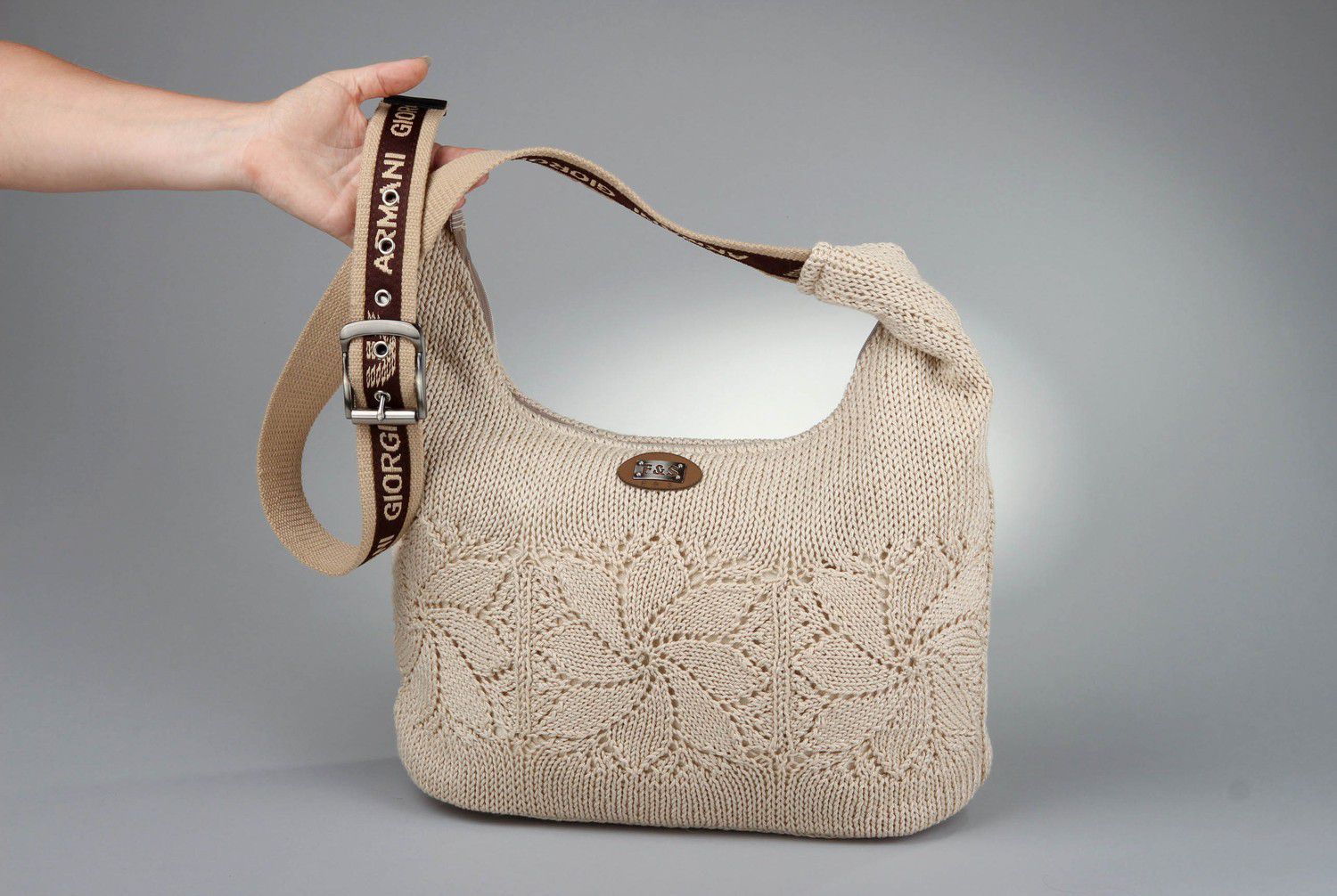 Knitted cotton handmade bag photo 2