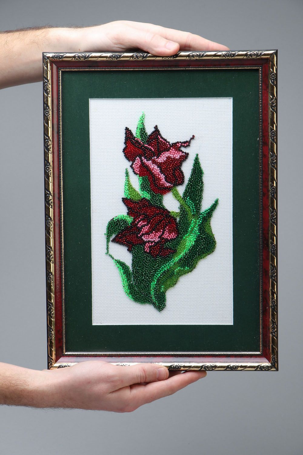 Картина вышитая бисером Тюльпаны фото 4