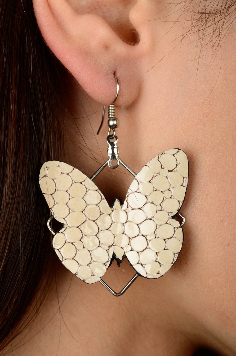 Handmade leather goods butterfly earrings designer earrings fashion jewelry photo 2