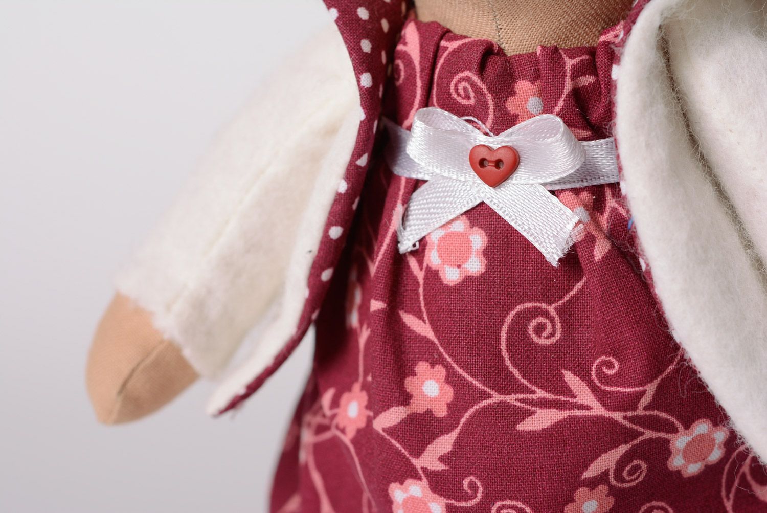 Beautiful small handmade fabric soft toy hare in nice dress  photo 3
