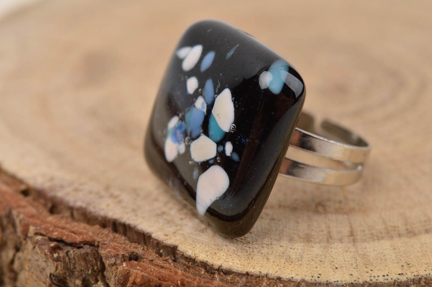 Handmade ring glass ring unusual gift for girls designer accessory glass jewelry photo 1