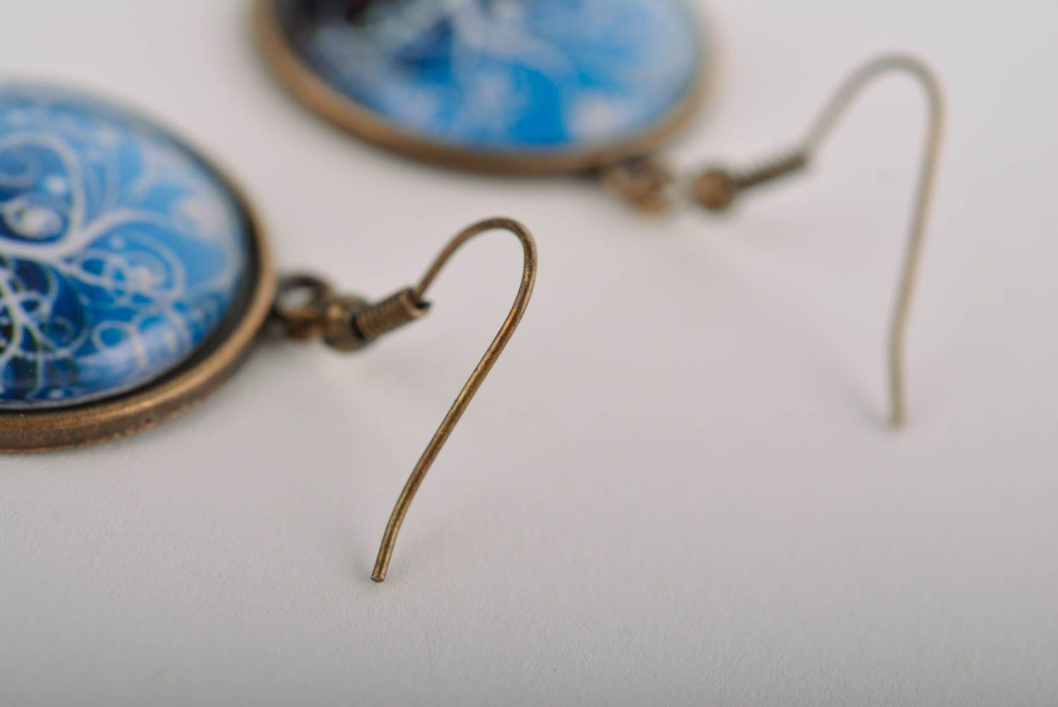 Unusual handmade metal earrings glass cabochon earrings accessories for girls photo 5