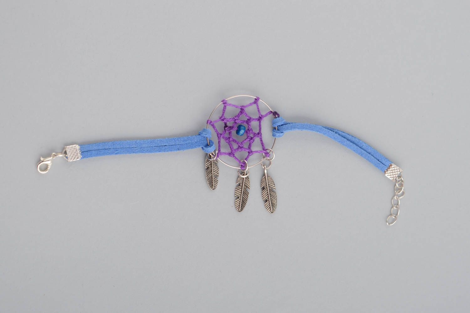 Handmade bracelet amulet on blue lace made using macrame technique Dreamcatcher photo 3