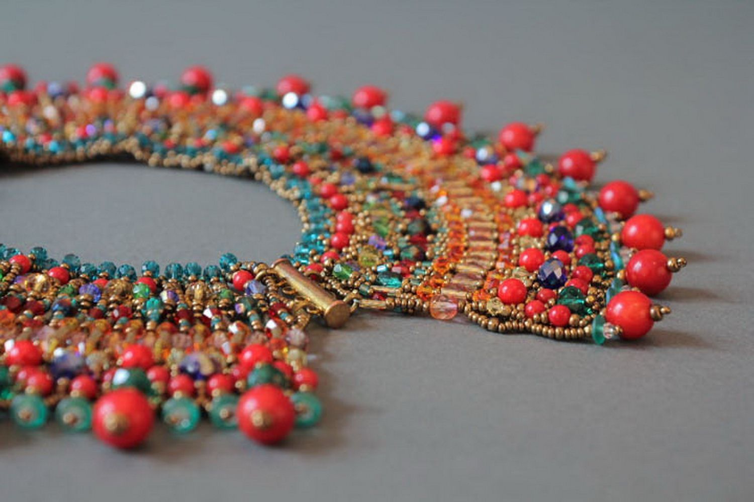 Ethnic necklace made of Czech beads with decorative stones photo 7