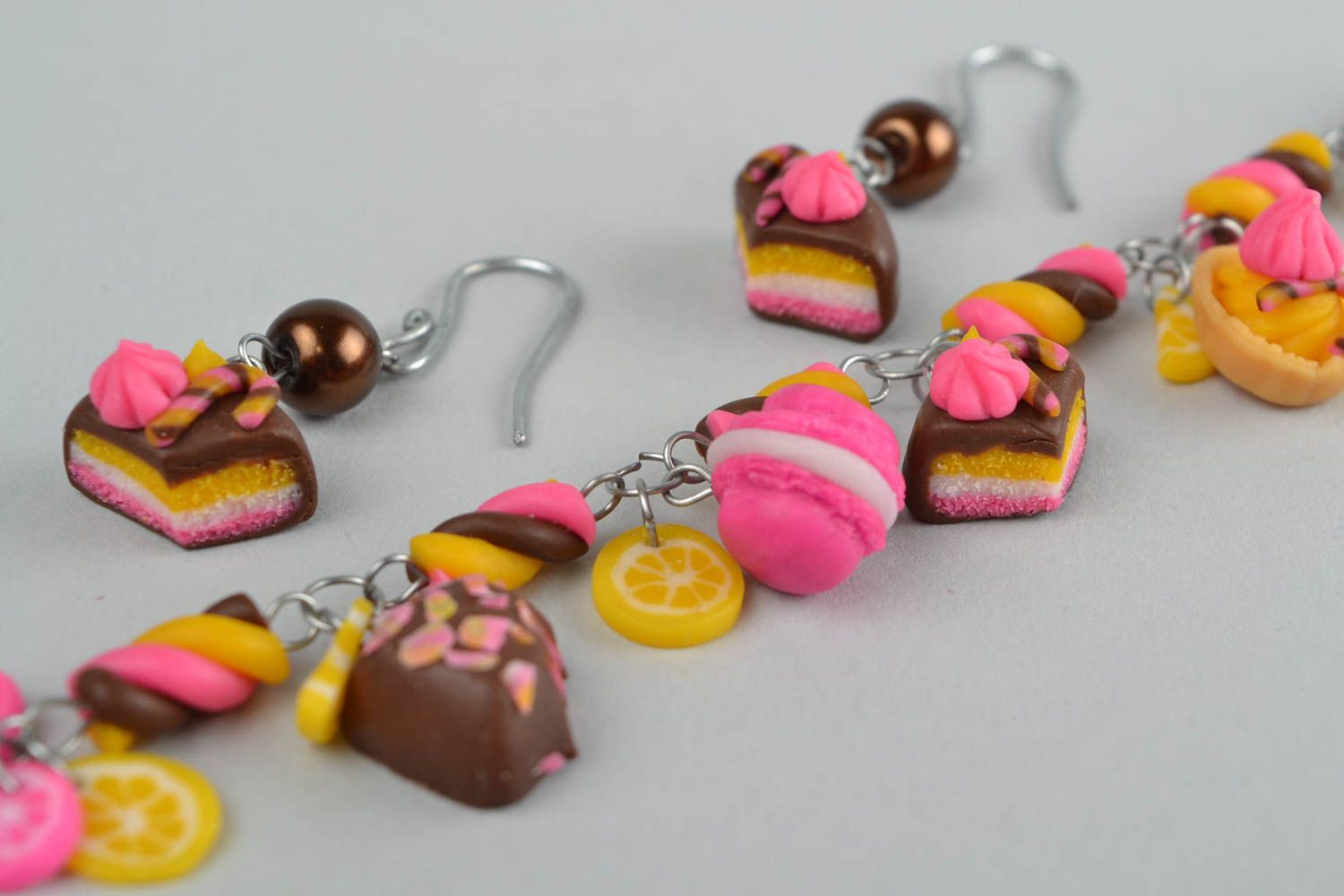 Designer jewelry set of handmade polymer clay earrings and bracelet Sweets photo 5