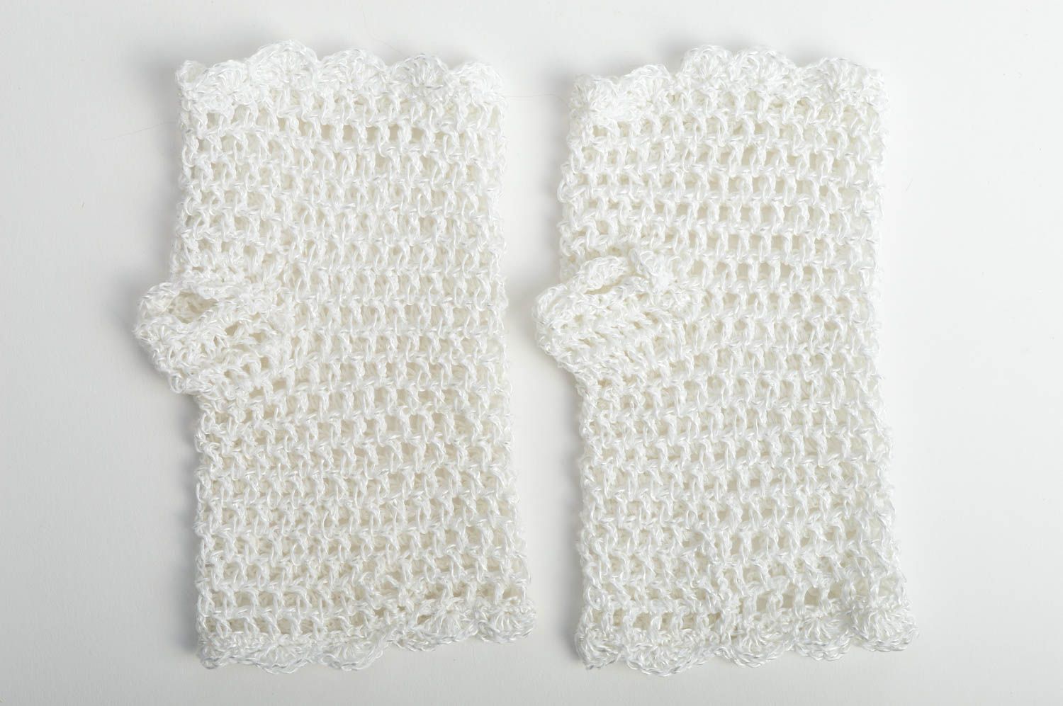 Wedding crochet delicate white elegant beautiful mitts handmade accessory photo 3